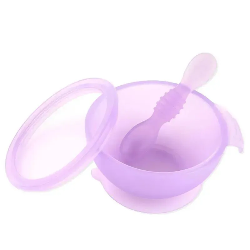 Bumkins - Silicone Feeding Set with Suction for Baby and Toddler, Purple Jelly