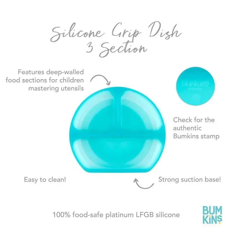 Bumkins - Toddler and Baby Suction Plate, Silicone Divided Grip Dish, Blue Jelly - Image 2