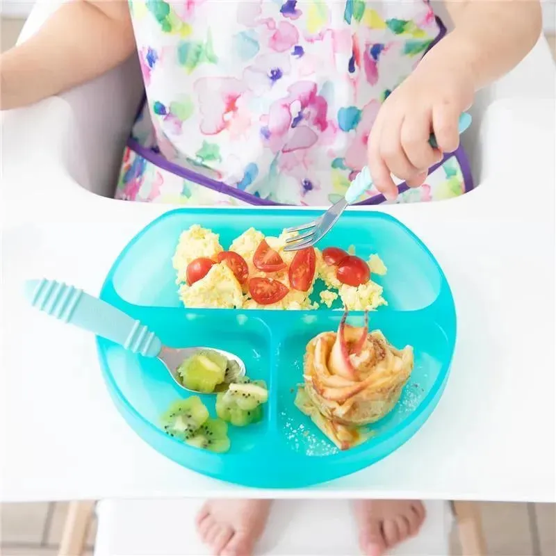 Bumkins - Toddler and Baby Suction Plate, Silicone Divided Grip Dish, Blue Jelly - Image 3