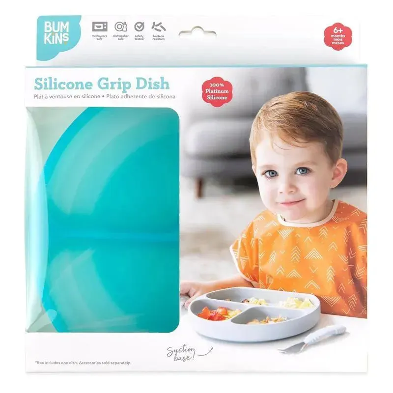 Bumkins - Toddler and Baby Suction Plate, Silicone Divided Grip Dish, Blue Jelly - Image 5