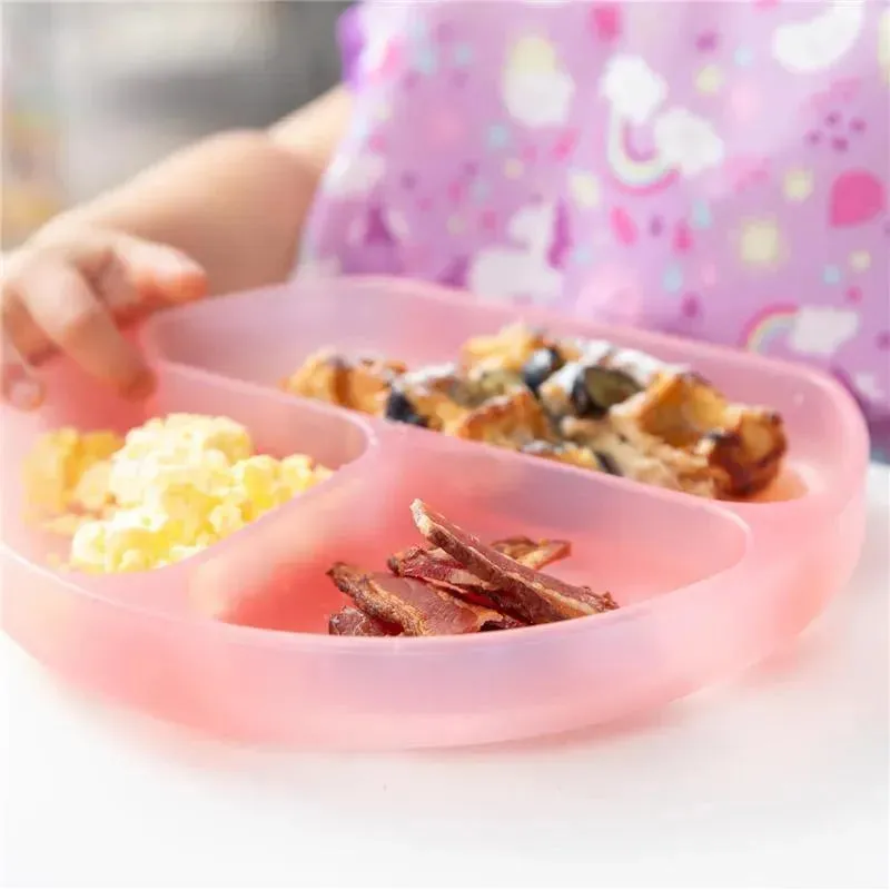 Bumkins - Toddler and Baby Suction Plate, Silicone Divided Grip Dish, Pink Jelly - Image 3