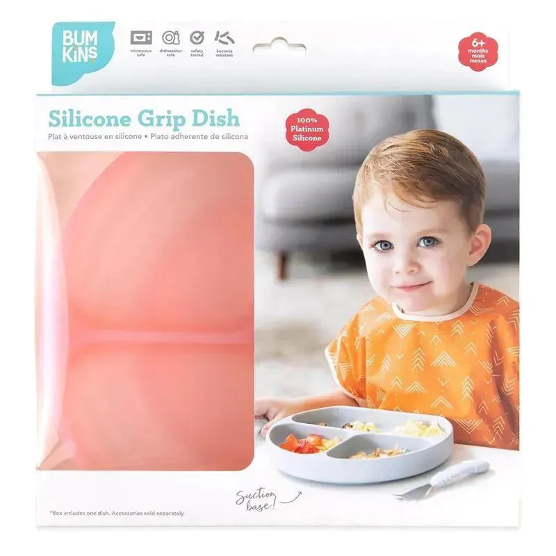 Bumkins - Toddler and Baby Suction Plate, Silicone Divided Grip Dish, Pink Jelly - Image 5