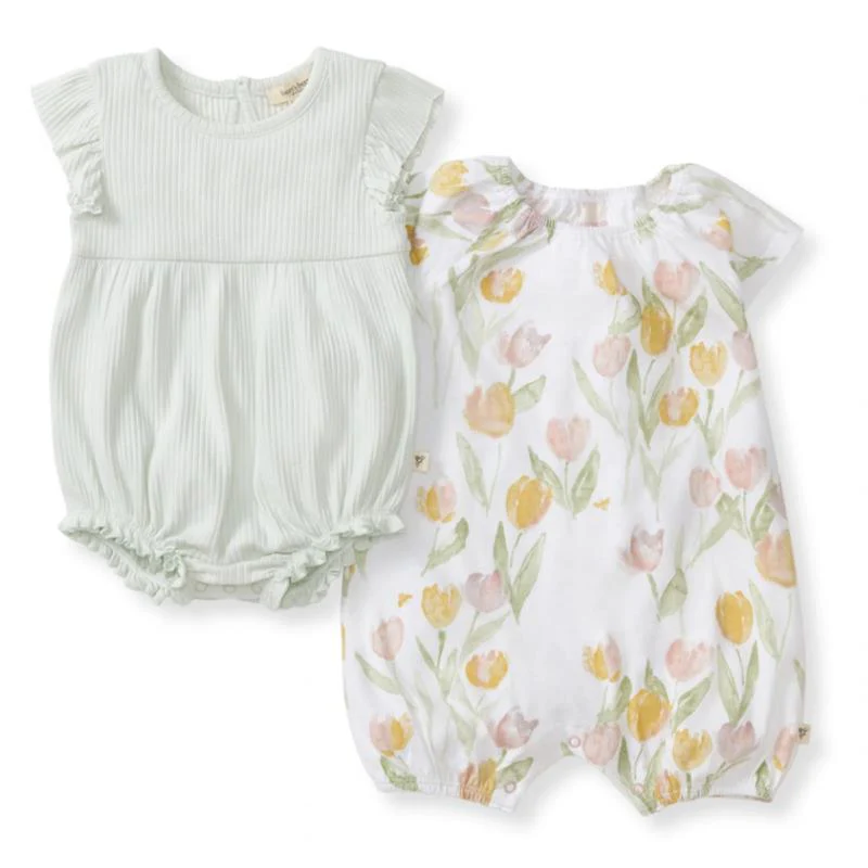 Burts Bees 2Pk Tulip Field Bubble Romper Set