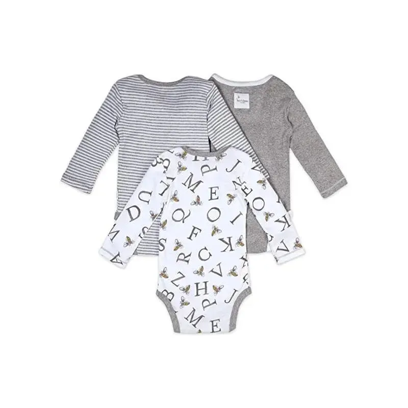 Burts Bees - 3Pk A-Bee-C Organic Long Sleeve Bodysuits, Heather Grey - Image 2