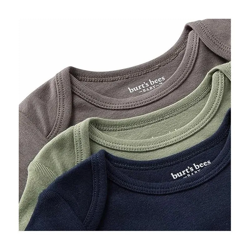 Burts Bees - 3Pk Baby Unisex Organic Solid Short Sleeve Bodysuits, Midnight - Image 2