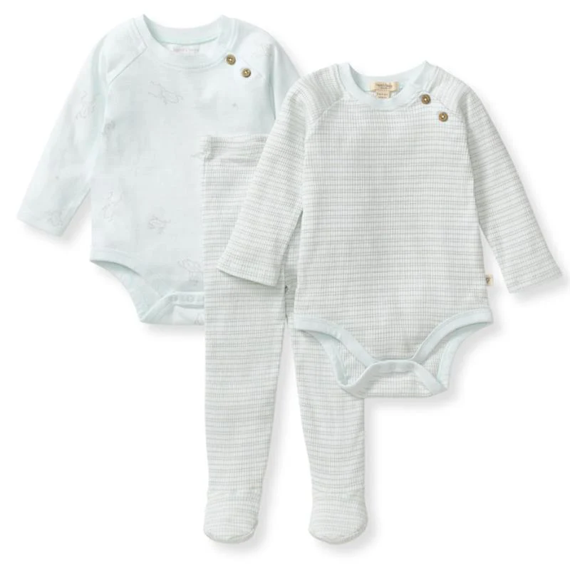 Burts Bees 3Pk Frog Baby Boy Bodysuit & Pants Set