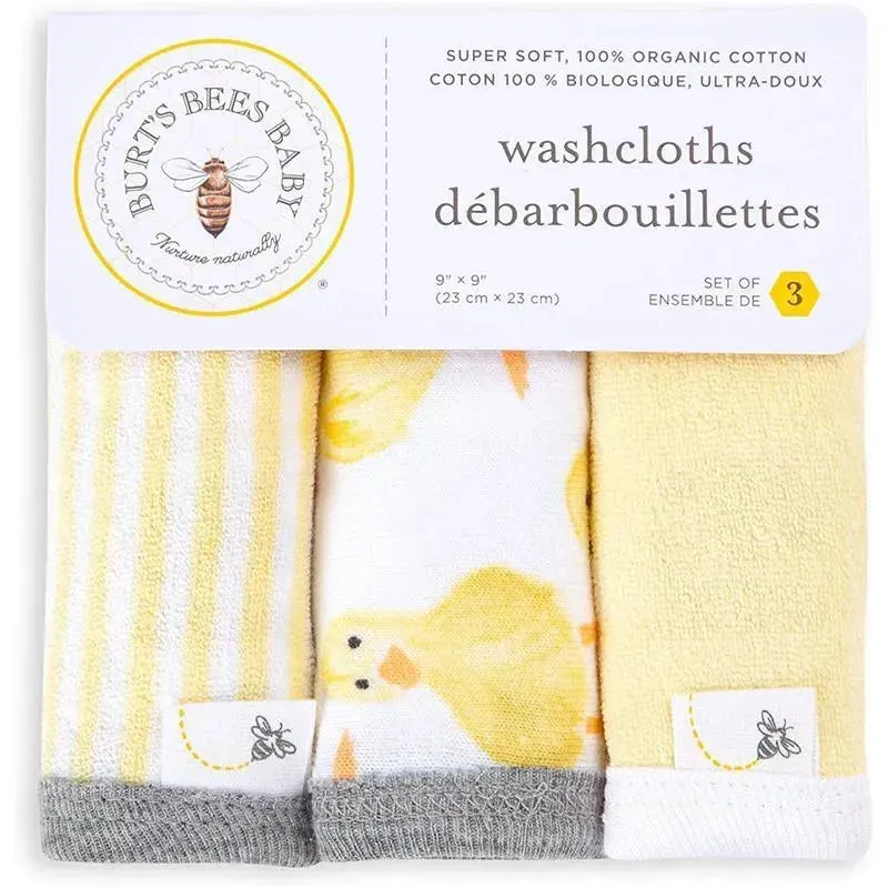 Burts Bees - 3Pk Little Ducks Baby Washcloths, Double Cream - Image 3