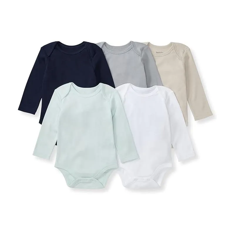 Burts Bees - 5Pk Baby Unisex Solid Long Sleeve Bodysuits, Midnight