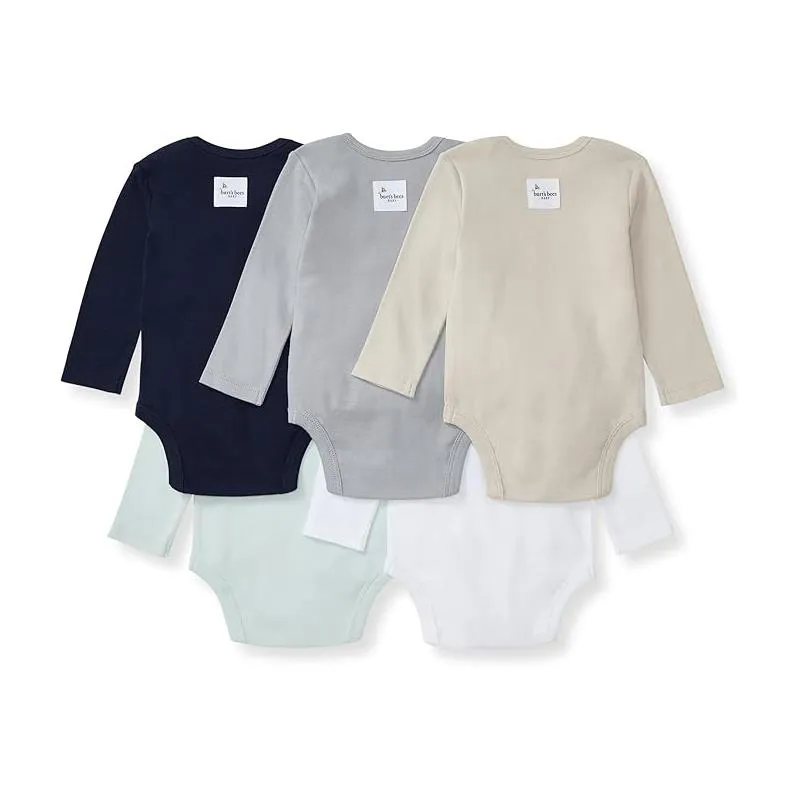 Burts Bees - 5Pk Baby Unisex Solid Long Sleeve Bodysuits, Midnight - Image 2