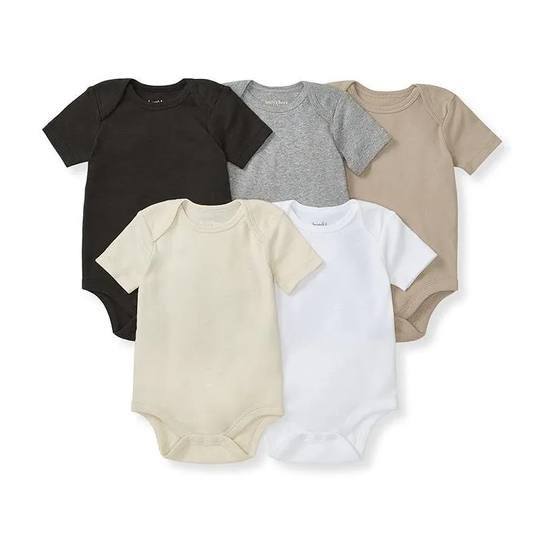 Burts Bees - 5Pk Baby Unisex Solid Short Sleeve Bodysuits, Ash