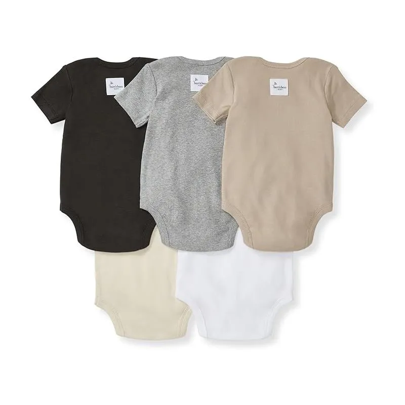 Burts Bees - 5Pk Baby Unisex Solid Short Sleeve Bodysuits, Ash - Image 2