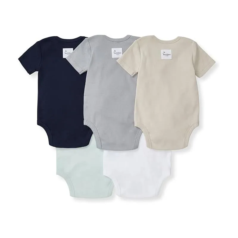Burts Bees - 5Pk Baby Unisex Solid Short Sleeve Bodysuits, Midnight - Image 2