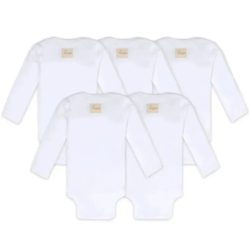 Burts Bees - 5Pk Bee Essential Long Sleeve Bodysuit, Cloud - Image 2