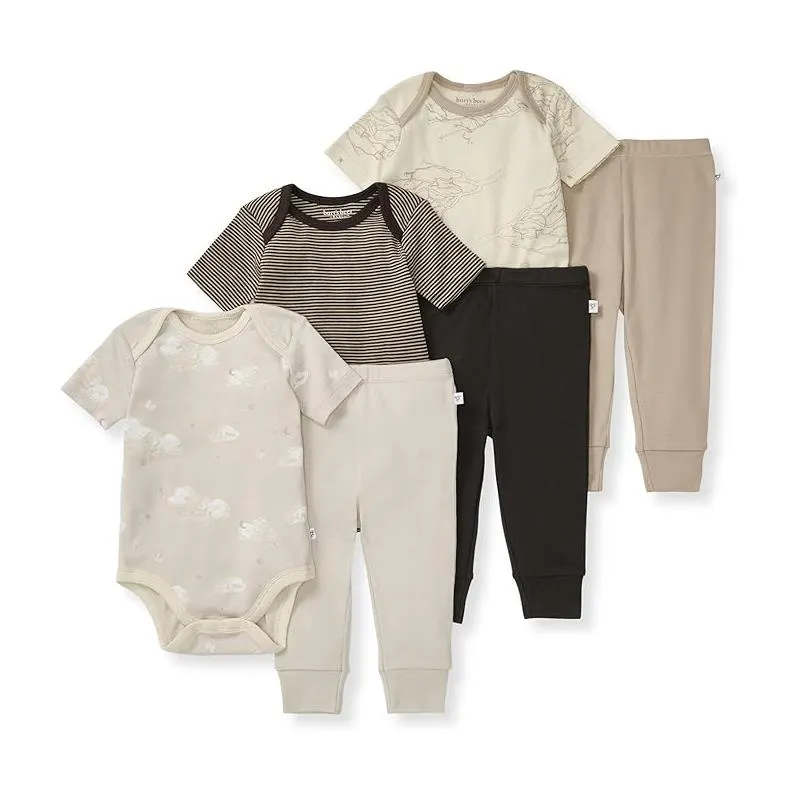 Burts Bees - 6Pk Baby Unisex Organic Cotton Bodysuit & Pant Set, Limestone