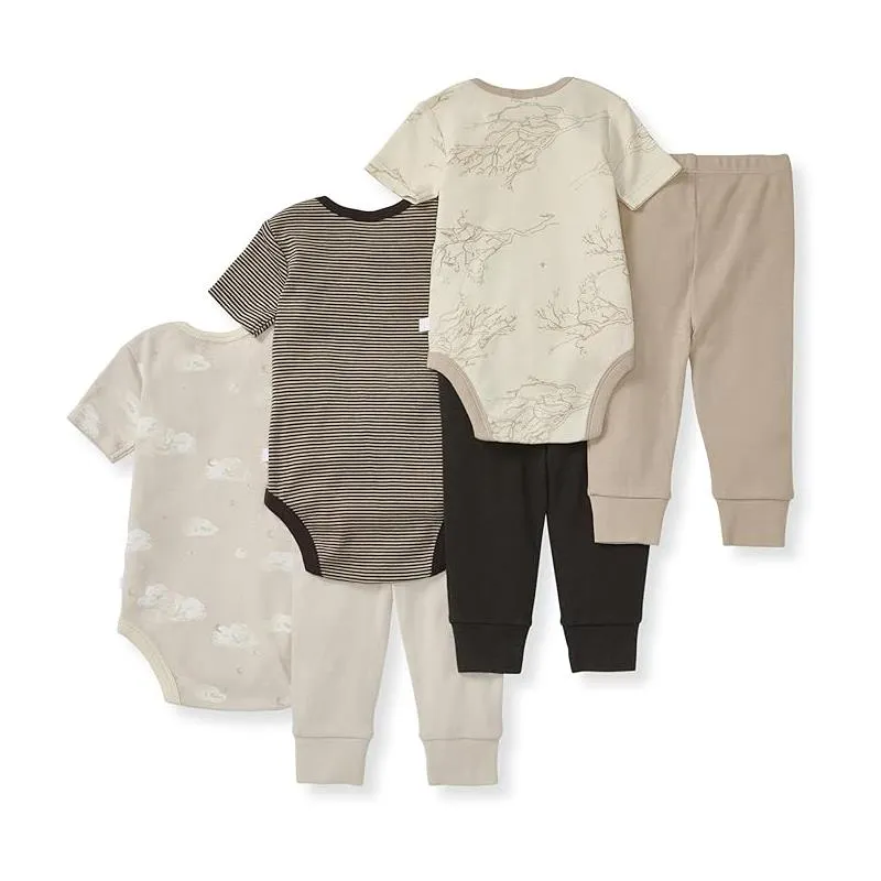 Burts Bees - 6Pk Baby Unisex Organic Cotton Bodysuit & Pant Set, Limestone - Image 4