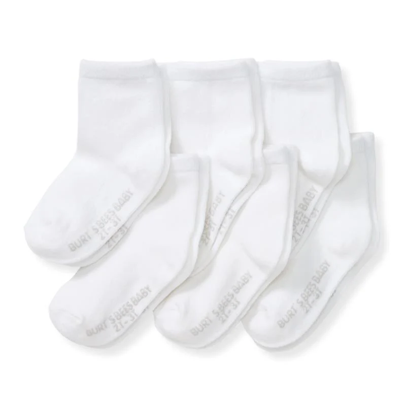 Burts Bees - 6Pk Solid Organic Cotton Baby Crew Socks Cloud