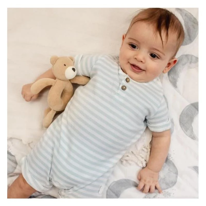 Burts Bees - Baby Boy Rib Stripe Romper, Ocean - Image 4