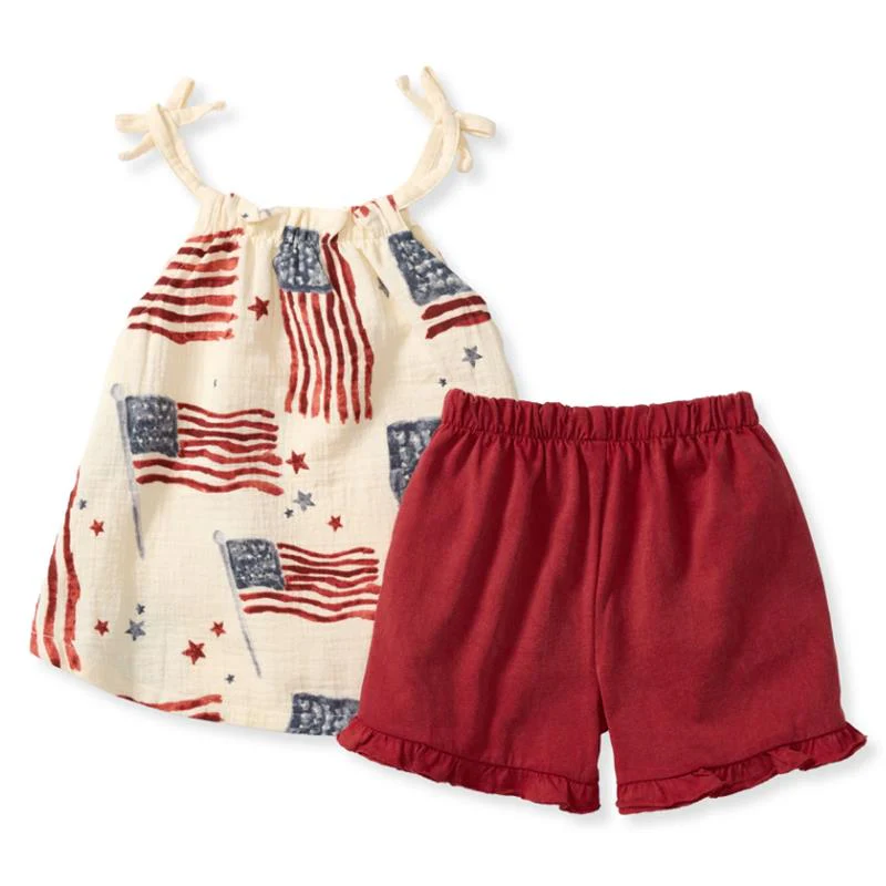 Burts Bees Baby Girl American Flag Girl Tank & Shorts Set - Image 3