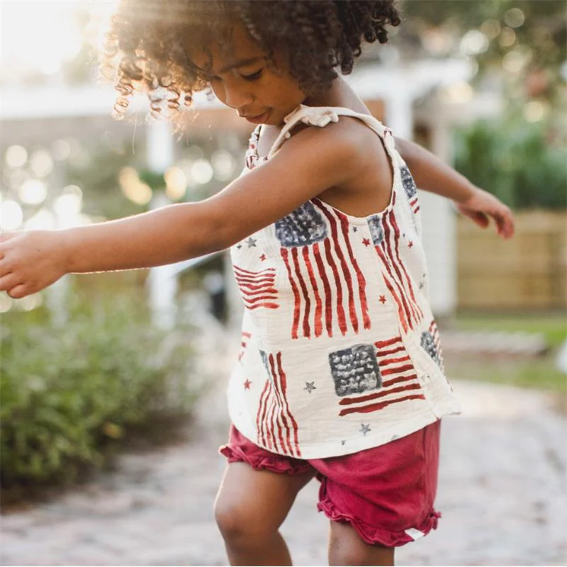 Burts Bees Baby Girl American Flag Girl Tank & Shorts Set - Image 6