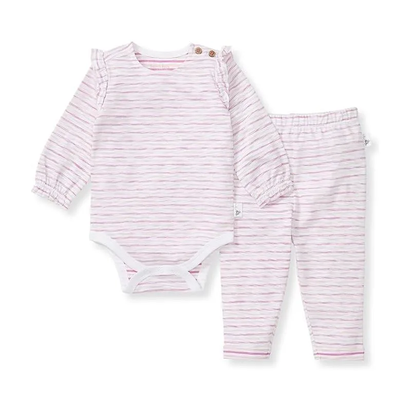 Burts Bees - Baby Girl Slub Stripe Bodysuit Set, Crocus