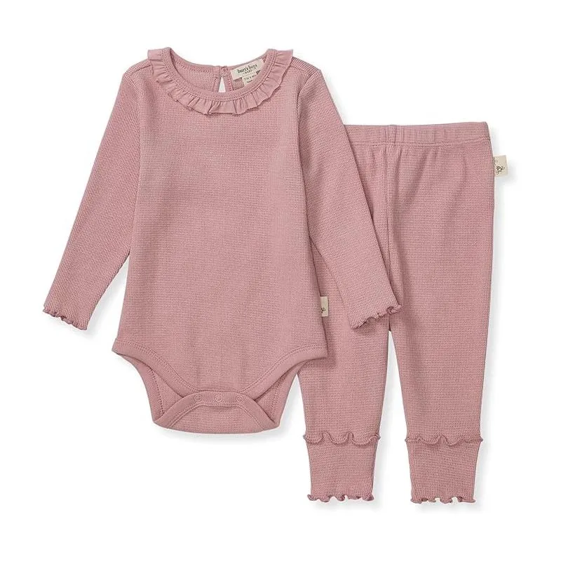 Burts Bees - Baby Girl Thermal Bodysuit & Pant Set, Persian Rose