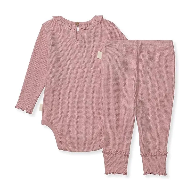 Burts Bees - Baby Girl Thermal Bodysuit & Pant Set, Persian Rose - Image 3