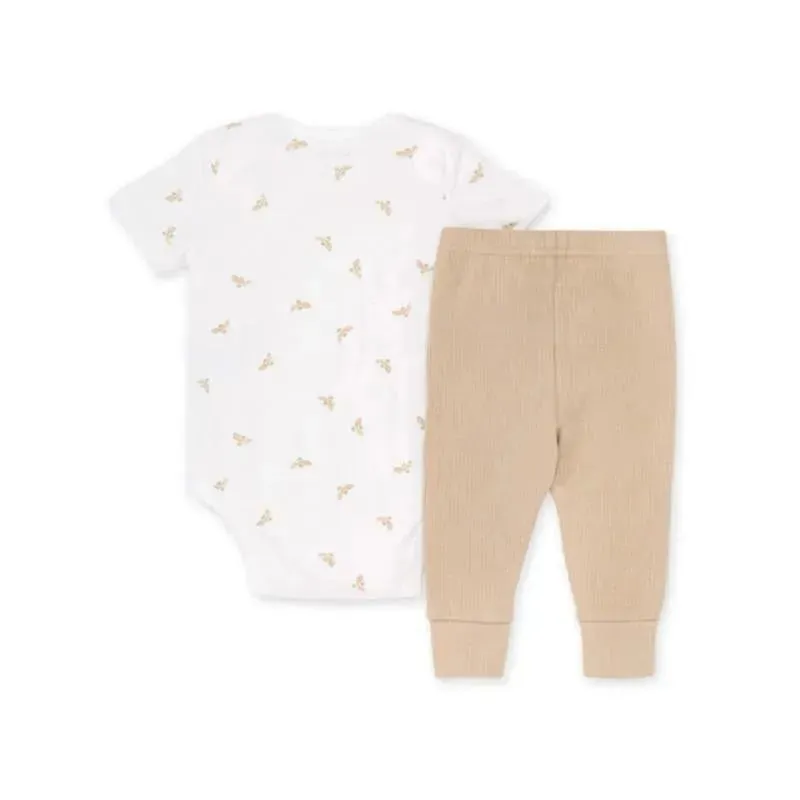 Burts Bees - Baby Golden Bee Bodysuit & Ribbed Pant Set, Cloud - Image 2