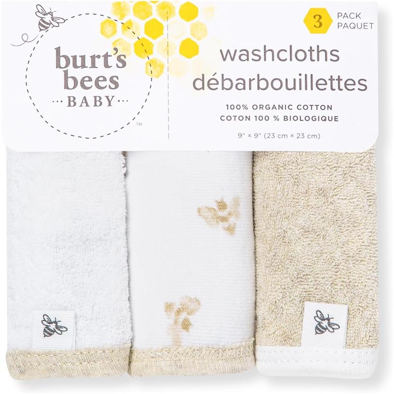 Burt's Bees - Baby Infant Washcloths, 100% Organic Cotton, 3Pck, Hummus - Image 4