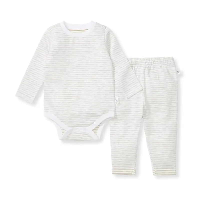 Burts Bees - Baby Unisex Slub Stripe Bodysuit Set, Mossy Green