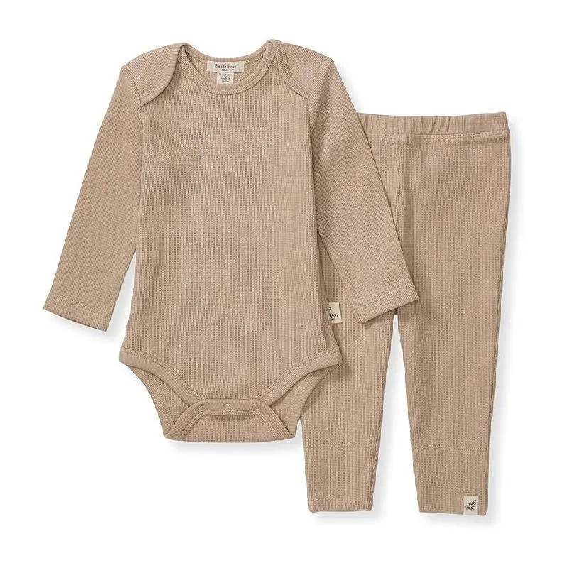 Burts Bees - Baby Unisex Thermal Neutral Bodysuit & Pant Set, Cremini