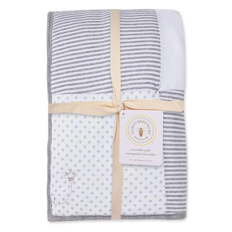 Burt's Bees Bedding - Dottie Bee Baby Quilt, Heather Grey - Image 2