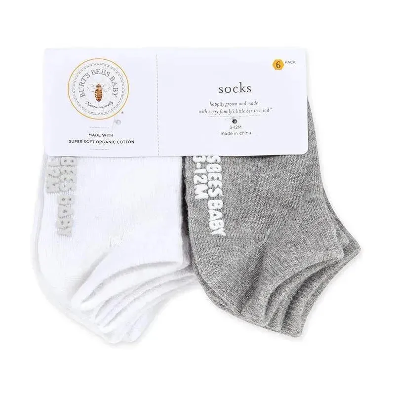 Burts Bees - 6Pk Organic Cotton Solid Heather Grey Baby Socks - Image 2