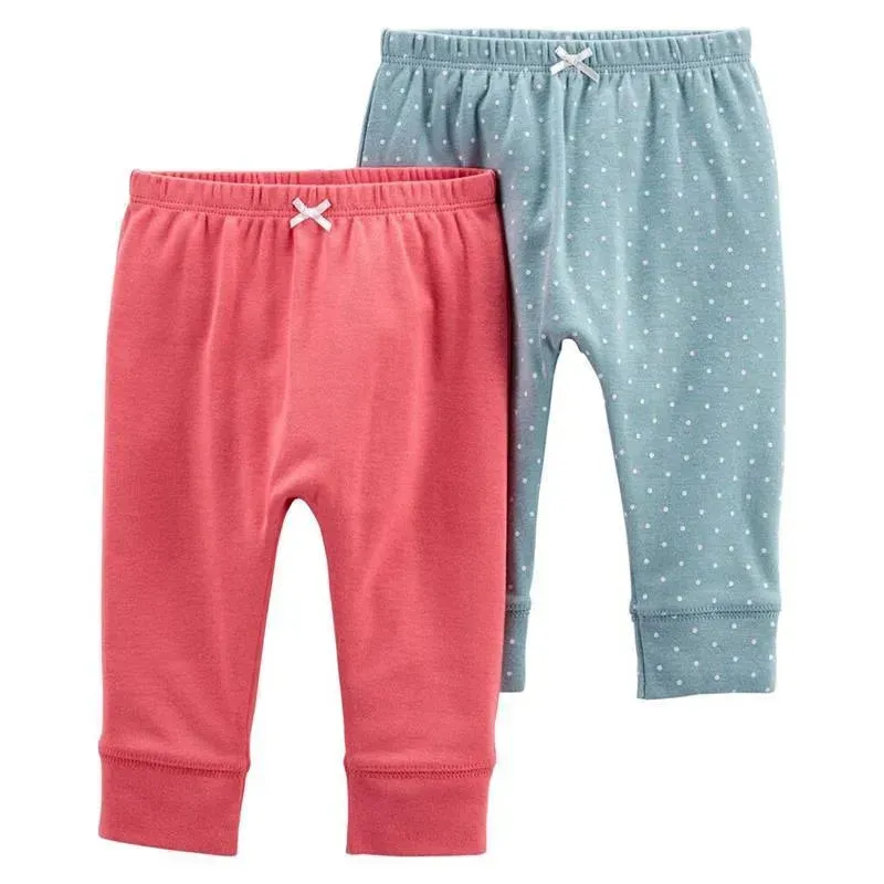 Carter's 2-Pack Baby Girl Pull-On Pants, Pink and Blue with Polka Dots