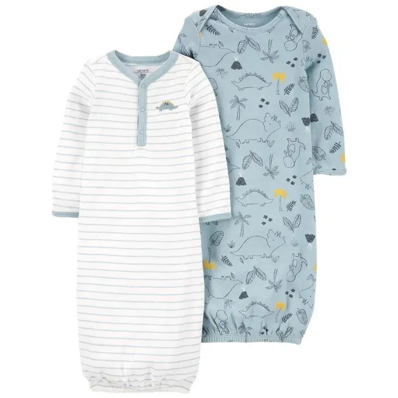 Carter's - 2-Pack Baby Sleeper Gowns- Dino White/Blue