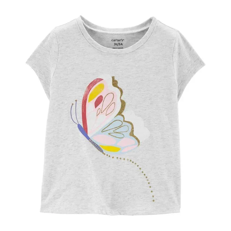Carters - Baby Girl Butterfly Jersey Tee, Heather