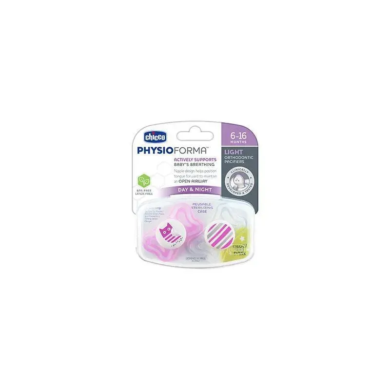Chicco - 2 Pk Physioforma Light Day & Night Orthodontic Pacifier Pink, 6/16M - Image 3