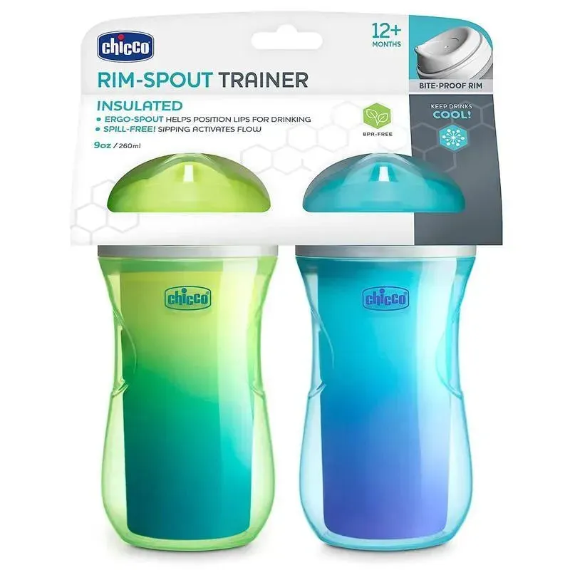 Chicco - 2Pk Insulated Rim Spout Trainer Sippy Cup 9Oz. Green/Teal Ombre - Image 2