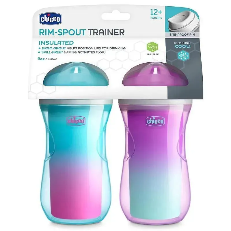 Chicco - 2Pk Insulated Rim Spout Trainer Sippy Cup 9Oz. Pink/Teal/Purple Ombre - Image 2