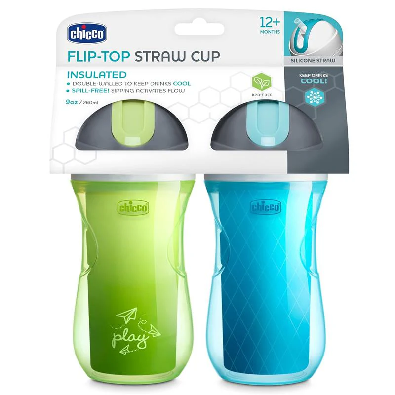Chicco Flip Top Insulated Straw Cup 12+ Green/Teal - Image 5