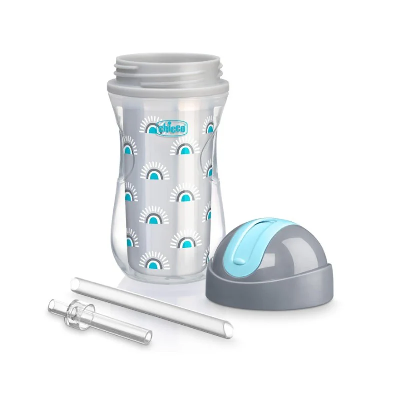 Chicco Insulated Flip-Top Straw Cup 9Oz, Silver/Blue Sunburst, 12M+ (1Pk) - Image 4