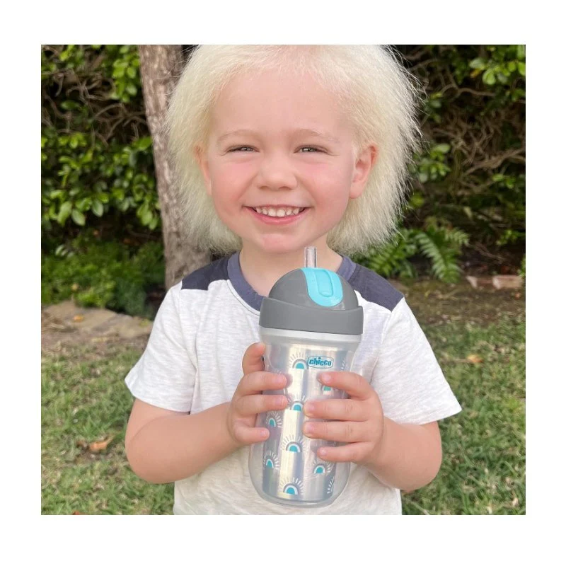 Chicco Insulated Flip-Top Straw Cup 9Oz, Silver/Blue Sunburst, 12M+ (1Pk) - Image 5