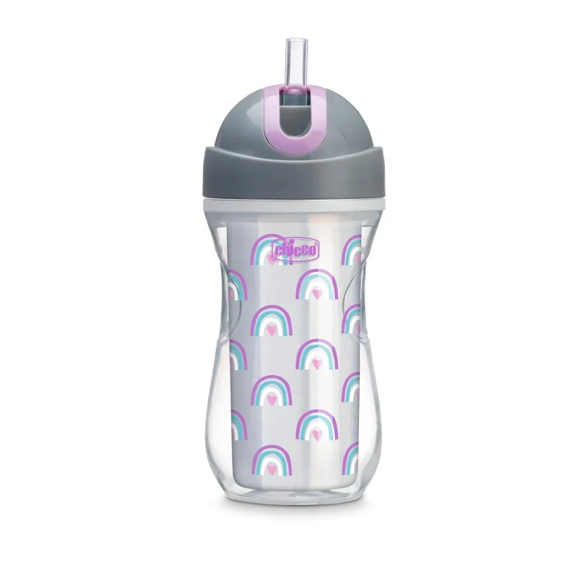 Chicco Insulated Flip-Top Straw Cup 9Oz, Silver/Purple Rainbow, 12M+
