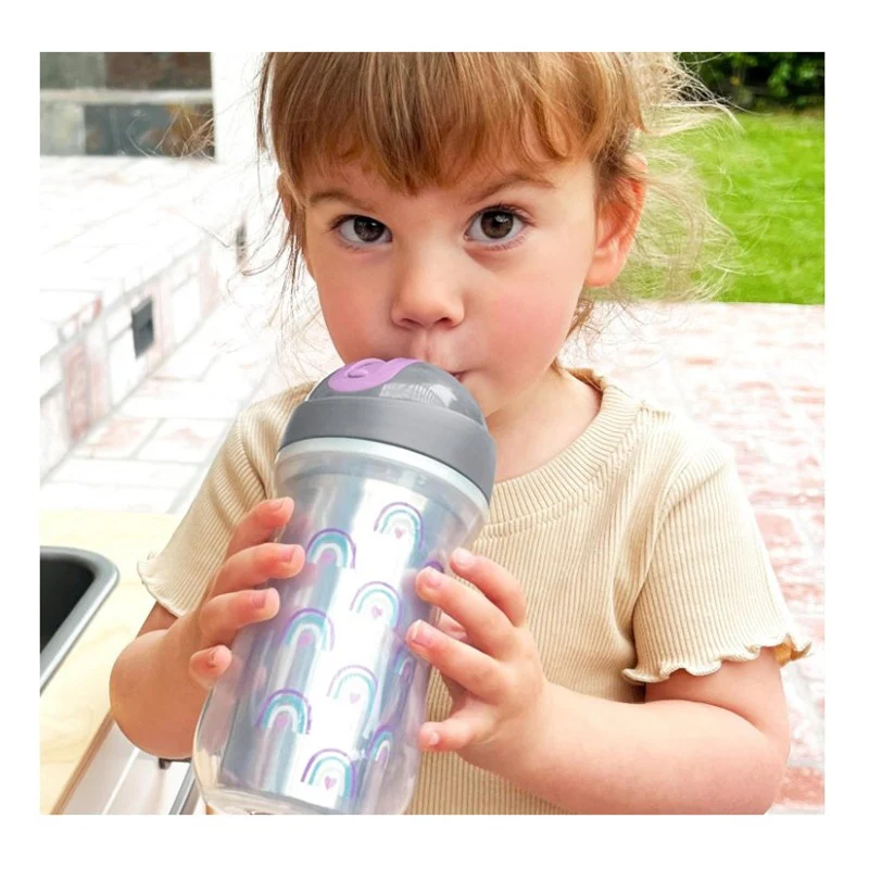 Chicco Insulated Flip-Top Straw Cup 9Oz, Silver/Purple Rainbow, 12M+ - Image 4