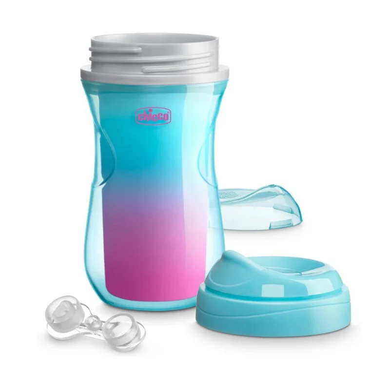 Chicco Insulated Rim Spout Trainer Sippy Cup 9Oz 12M+, 2PK, Teal/Pink/Floral - Image 2