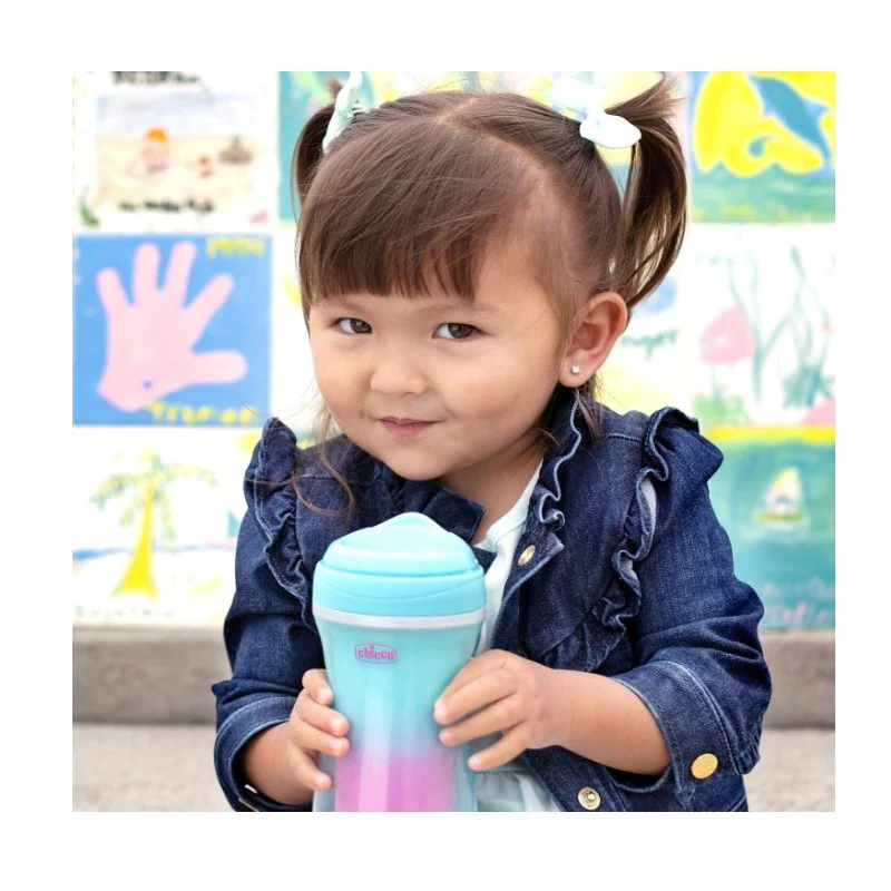 Chicco Insulated Rim Spout Trainer Sippy Cup 9Oz 12M+, 2PK, Teal/Pink/Floral - Image 4
