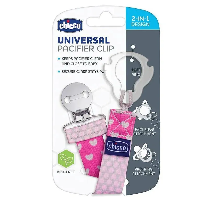 Chicco Universal Two-in-One Fashion Pacifier Clip - Pink - Image 2