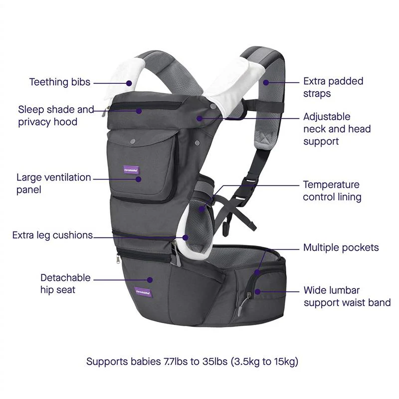 Clevamama Ergonomic Baby & Hip Carrier, Black - Image 2