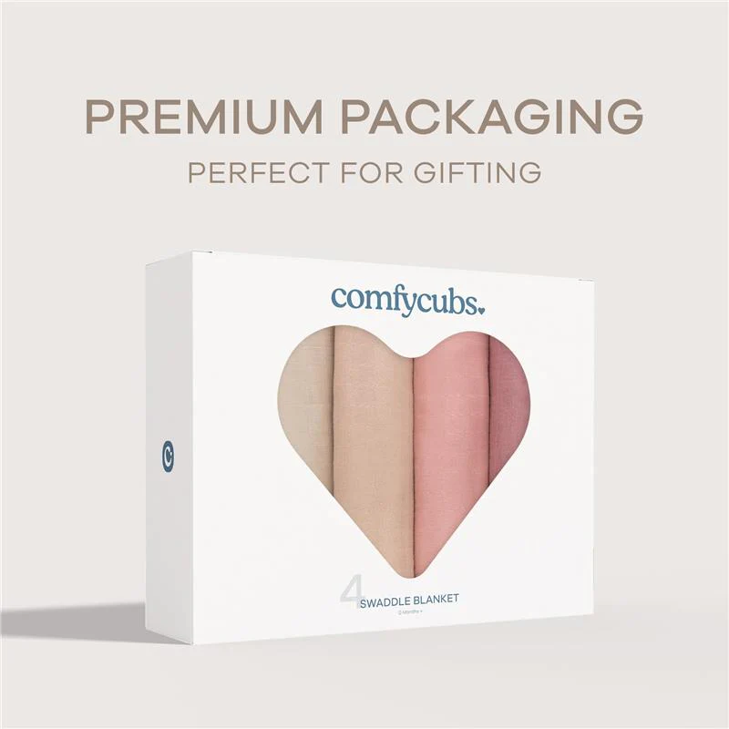 Comfy Cubs 4Pk Muslin Swaddle Blankets, Cream, Blush, Bold Blush, Mauve - Image 5