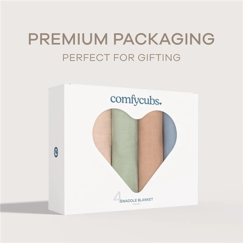 Comfy Cubs 4Pk Muslin Swaddle Blankets, Pacific, Cedar, Sage, Blush - Image 5