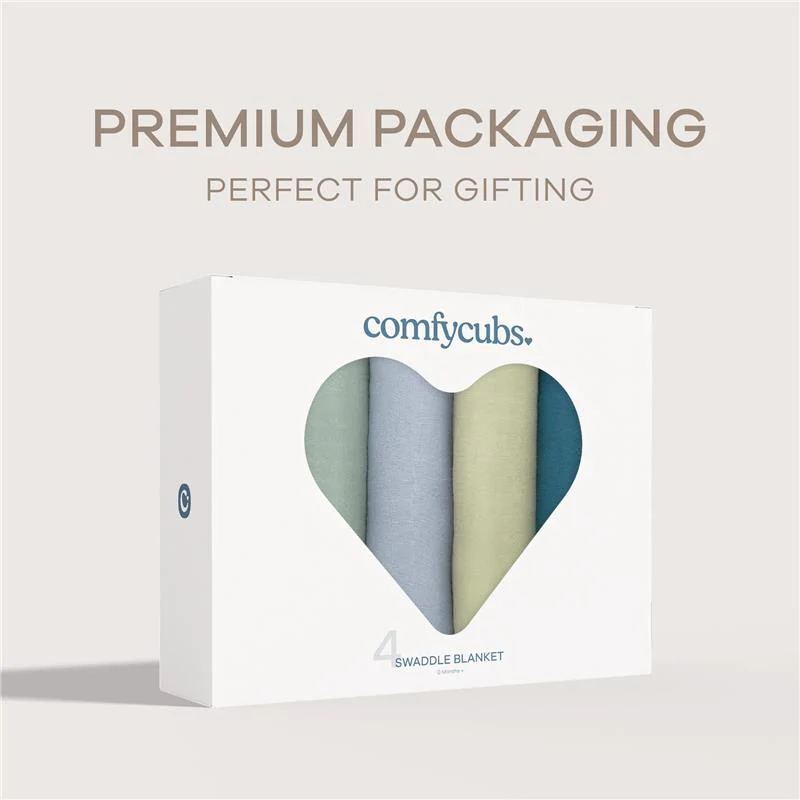 Comfy Cubs 4Pk Muslin Swaddle Blankets, Sage, Pacific Blue, Fern, Neptune - Image 6